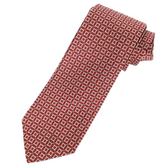 Brooks Brothers 346 Mens Geometric Neck Tie Red White Pure Silk - Picture 1 of 4
